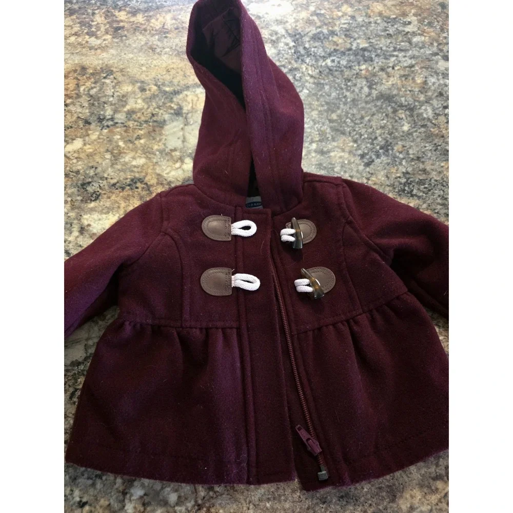 BABY GIRLS 3-6 MONTHS OLD NAVY BURGUNDY RED LINED HOODED WINTER COAT
